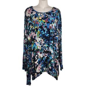 LOGO by Lori Goldstein Women Knit Top Handkerchief Hem XL Multi Abstract A282803